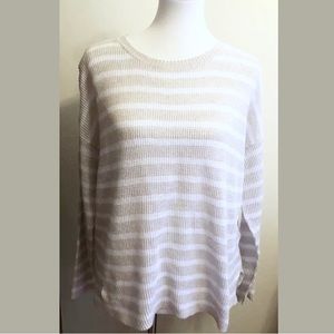 Eileen Fisher Beige white linen top medium